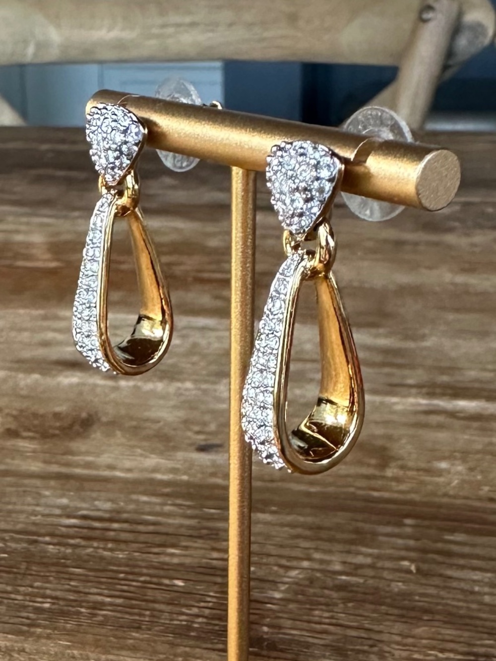 Swarovski Crystal Pavé Elongated Drop Earrings Gold Tone Statement Dangles - Picture 3 of 12